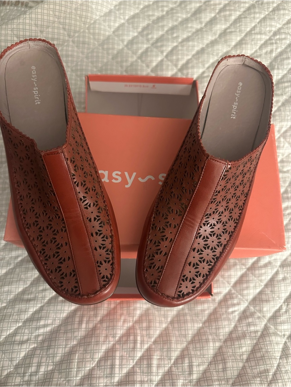 Easy Spirit Women's Perforated Leather Mule - Brick Red